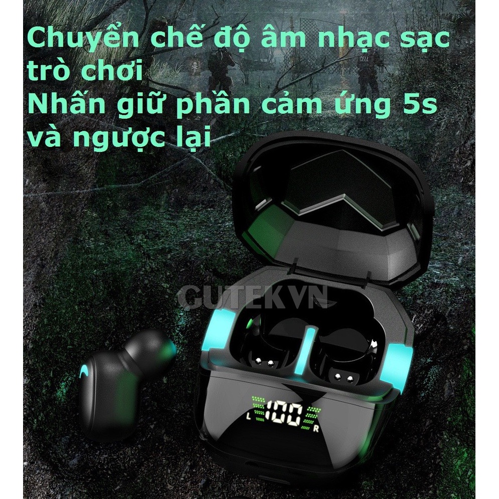 Tai nghe gaming bluetooth không dây TWS có mic độ trễ thấp pin trâu âm bass mạnh mẽ - Gutek G7S