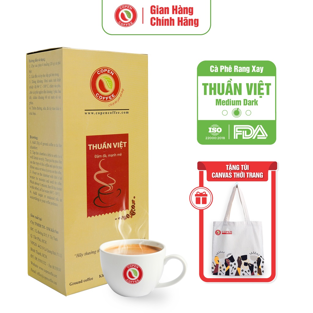 Cà Phê Rang Xay Thuần Việt Copen Coffee vị đắng đậm đà dành cho pha phin - Gói 500g