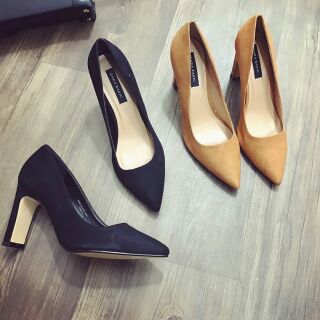 Giày cao gót zara da lộn 7 phân (đen, nâu)