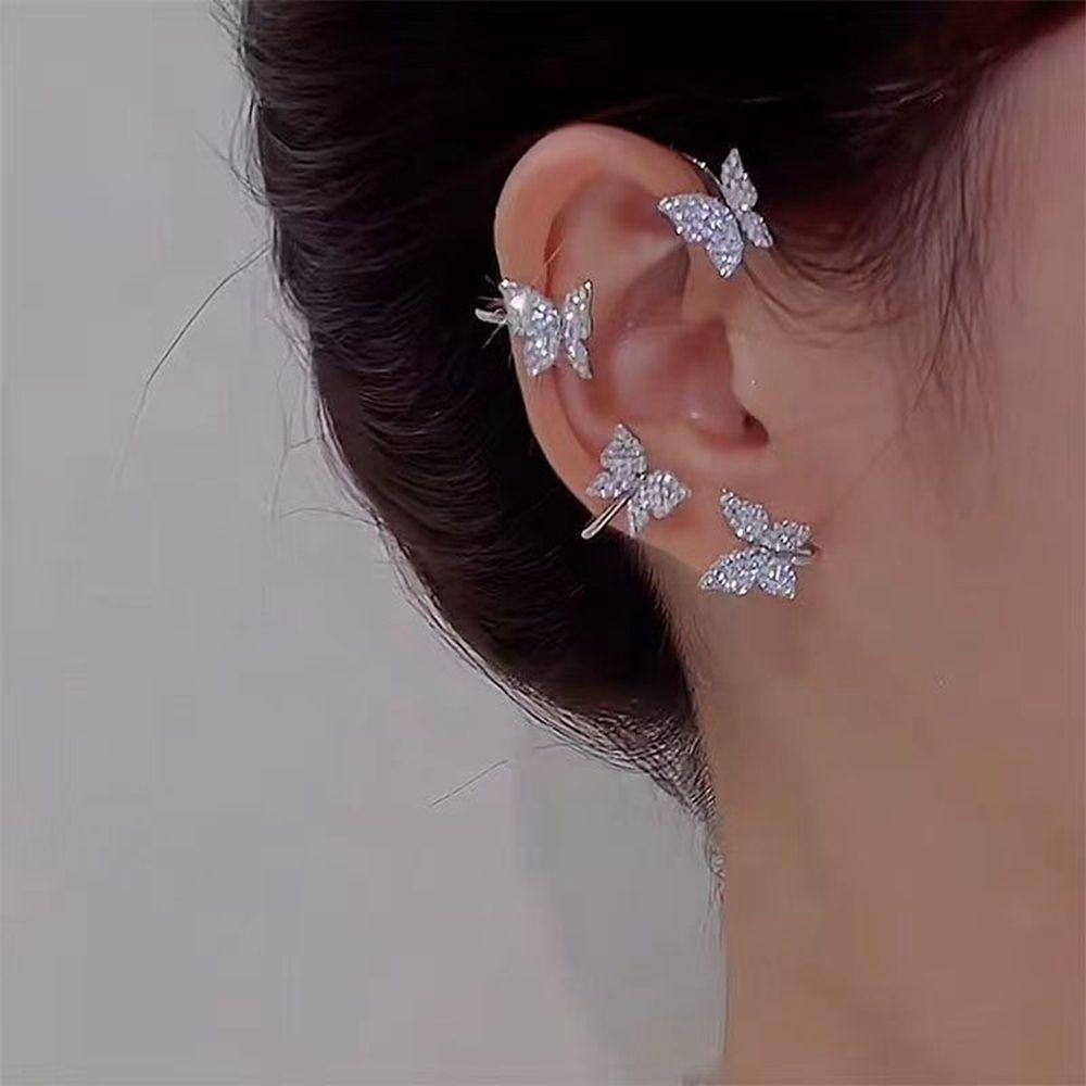 Bông Tai Dạng Móc Không Xỏ Hình Bướm Lấp Lánh Thời Trang Cho Nữ