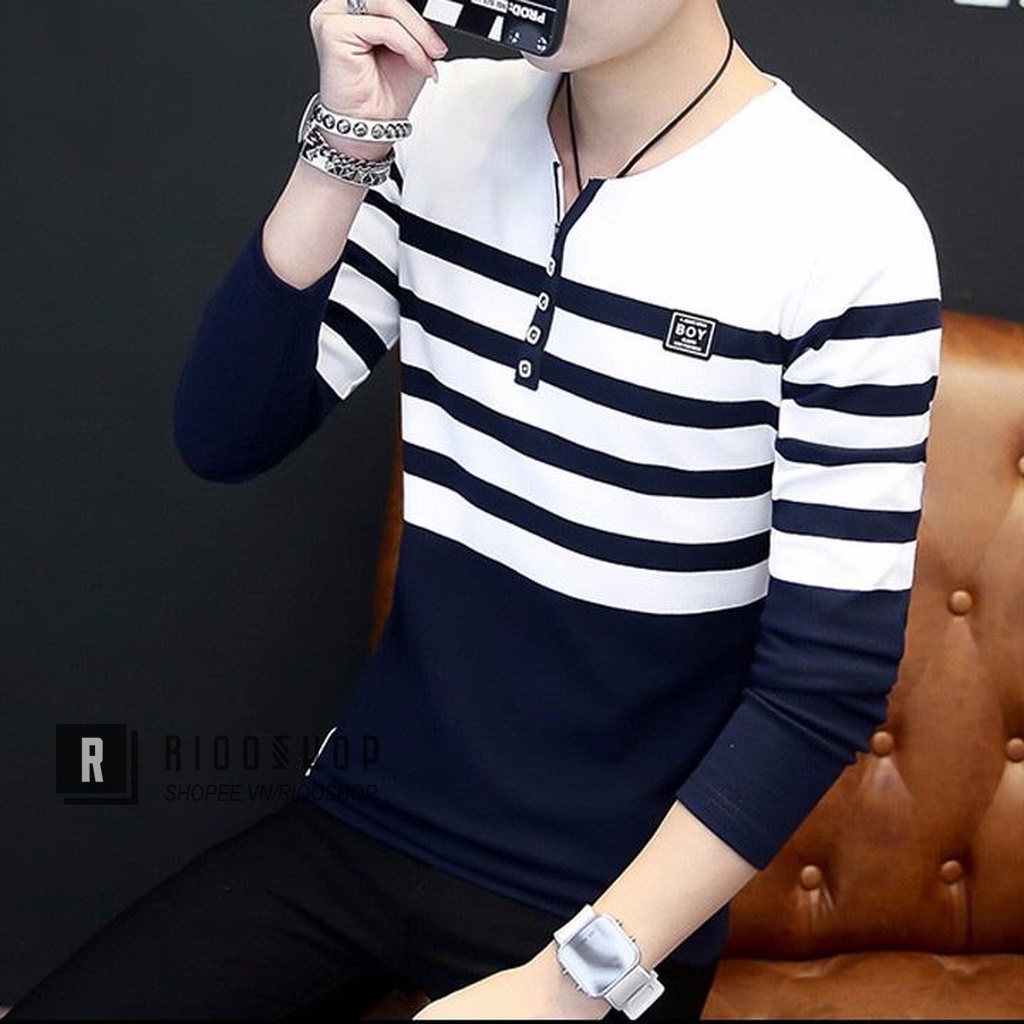 Áo thun nam tay dài hàn quốc sọc ngang hàn quốc thời trang RKL031- áo phông nam dài tay đẹp Riooshop | BigBuy360 - bigbuy360.vn