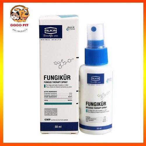 FUNGIKUR Xịt Chữa Nấm, Ve Rận Ghẻ Ngứa Viêm Da Cho Chó Mèo - Alkin Fungikur 50ml