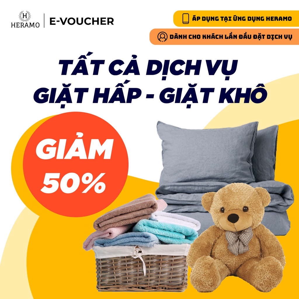 HCM [E-voucher] Giảm 50% Giặt Hấp Thú Nhồi Gấu Bông, Chăn Mền, Ga Gối, Drap Giường - tại ứng dụng HERAMO