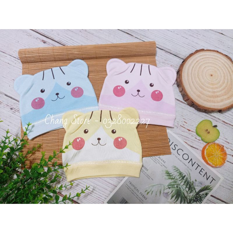 Set 2 Nón In Hình Cho Bé từ 0M+ Vải Cotton