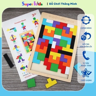 Đồ chơi gỗ montessori - bảng xếp hình bằng gỗ tetris cao cấp