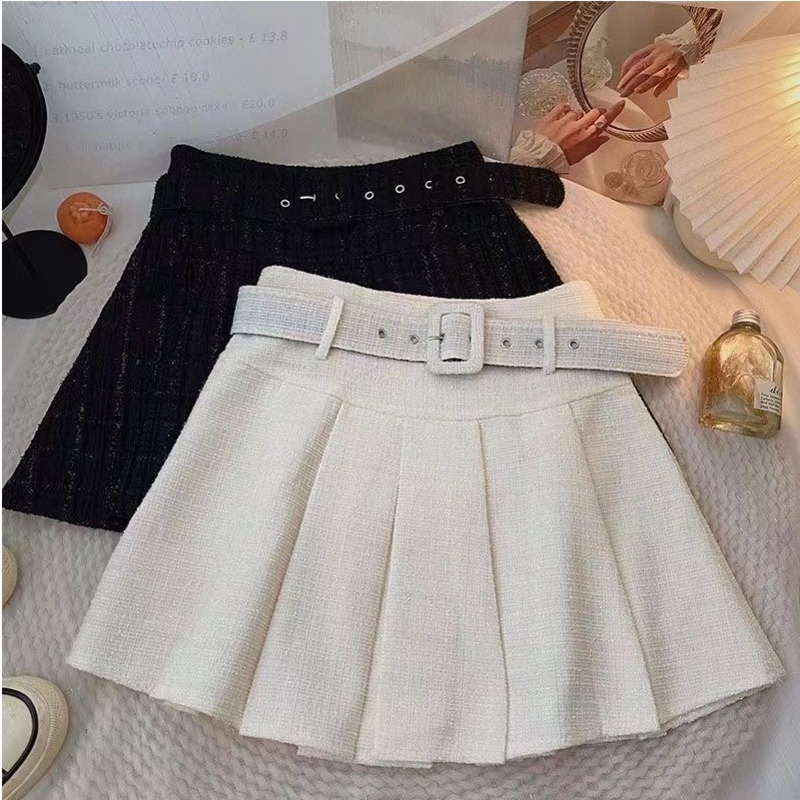 Xiaoxiangfeng Chân Váy Chữ A Xếp Ly Lưng Cao Ôm Dáng Màu Hồng Phong Cách Hàn Quốc Dễ Phối Đồ Mùa Thu Cho Nữ