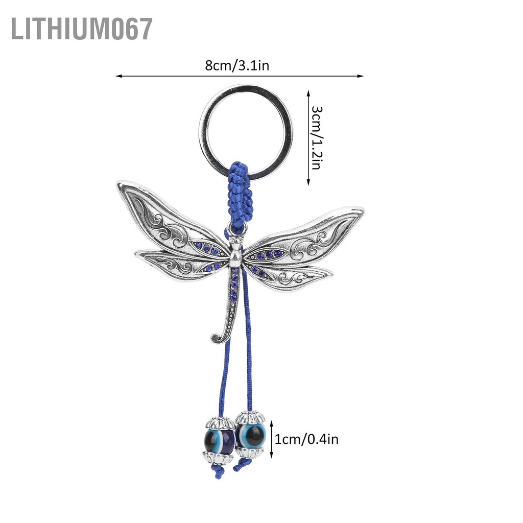 Lithium067 4 cái Chuồn chuồn Mắt ác Móc khóa Màu xanh Dây tết bằng hợp kim Cổ điển Ác Túi Charm Trang trí