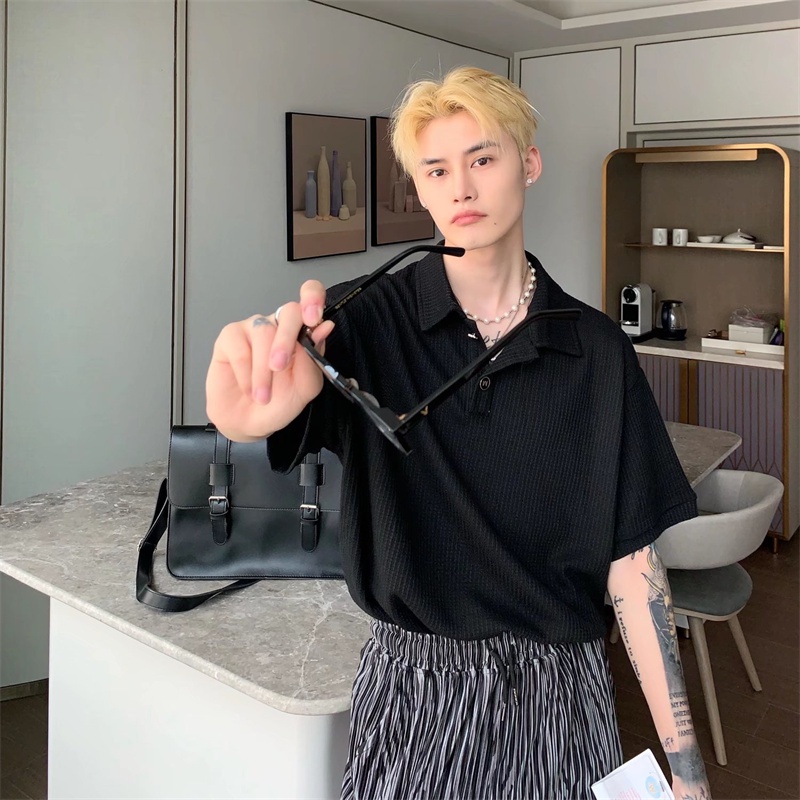 Áo Sơ Mi polo Tay Ngắn Dáng Rộng Họa Tiết Kẻ Sọc Thời Trang Mùa Hè Hàng Mới Phong Cách Hàn Quốc Cho Nam 2022