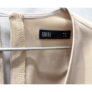 Váy Đầm Edini Beigh Tay Xẻ Cột Nơ Eo (Kèm Ảnh Thật)