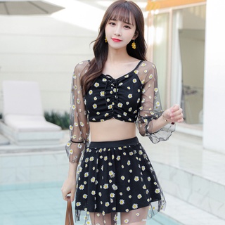 Bikini 2 mảnh tay dài hoa cúc - đồ bơi nữ phong cách hàn quốc
