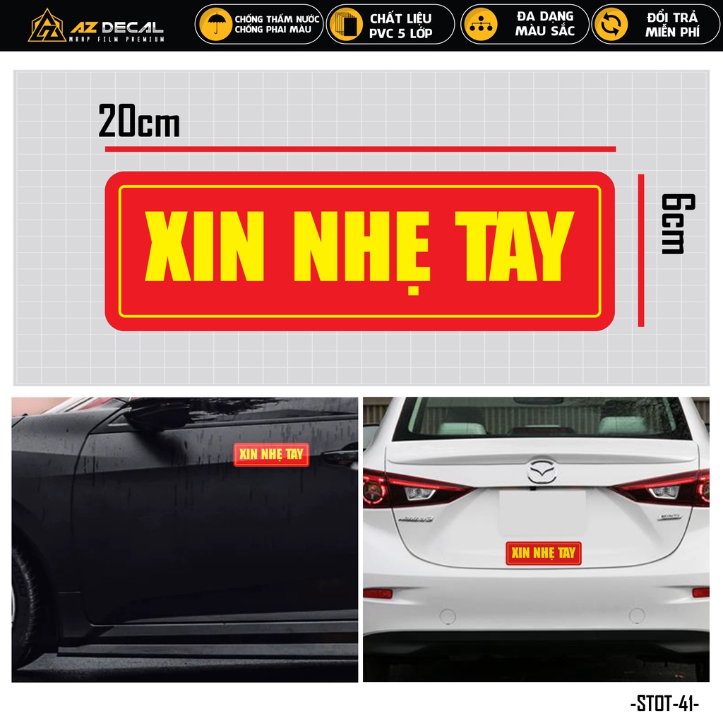 Sticker Dán Xe Ô Tô Xin Nhẹ Tay | STOT-41 | Tem Decal Dán Sườn Cản Sau Kính Lái Xe Hơi Oto Tải Xe Khách 4 Chỗ