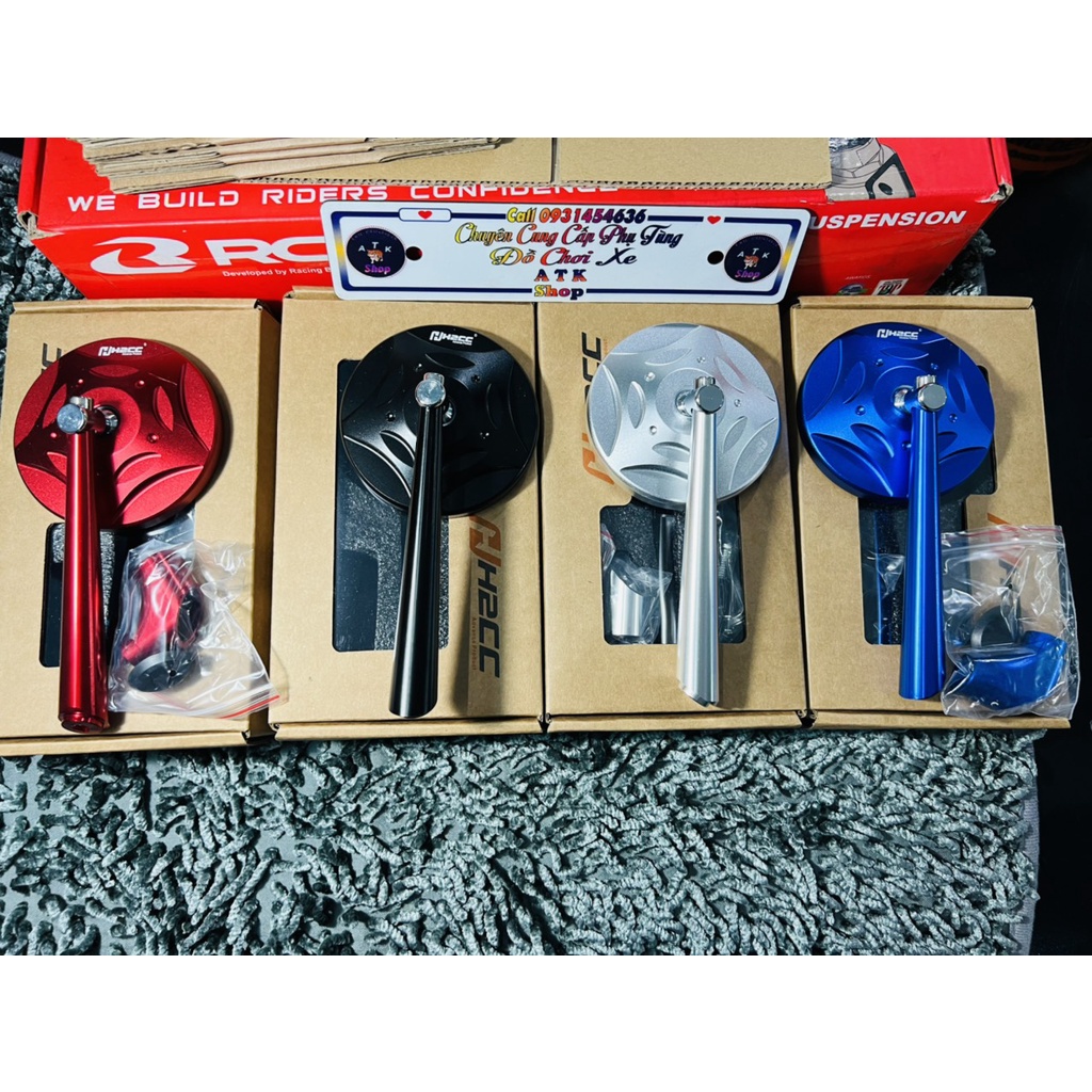 Gương xe máy kính tròn ngôi sao H2C chân bát xéo nâng cấp mới như dòng 744 hàng cnc cao cấp loại 1