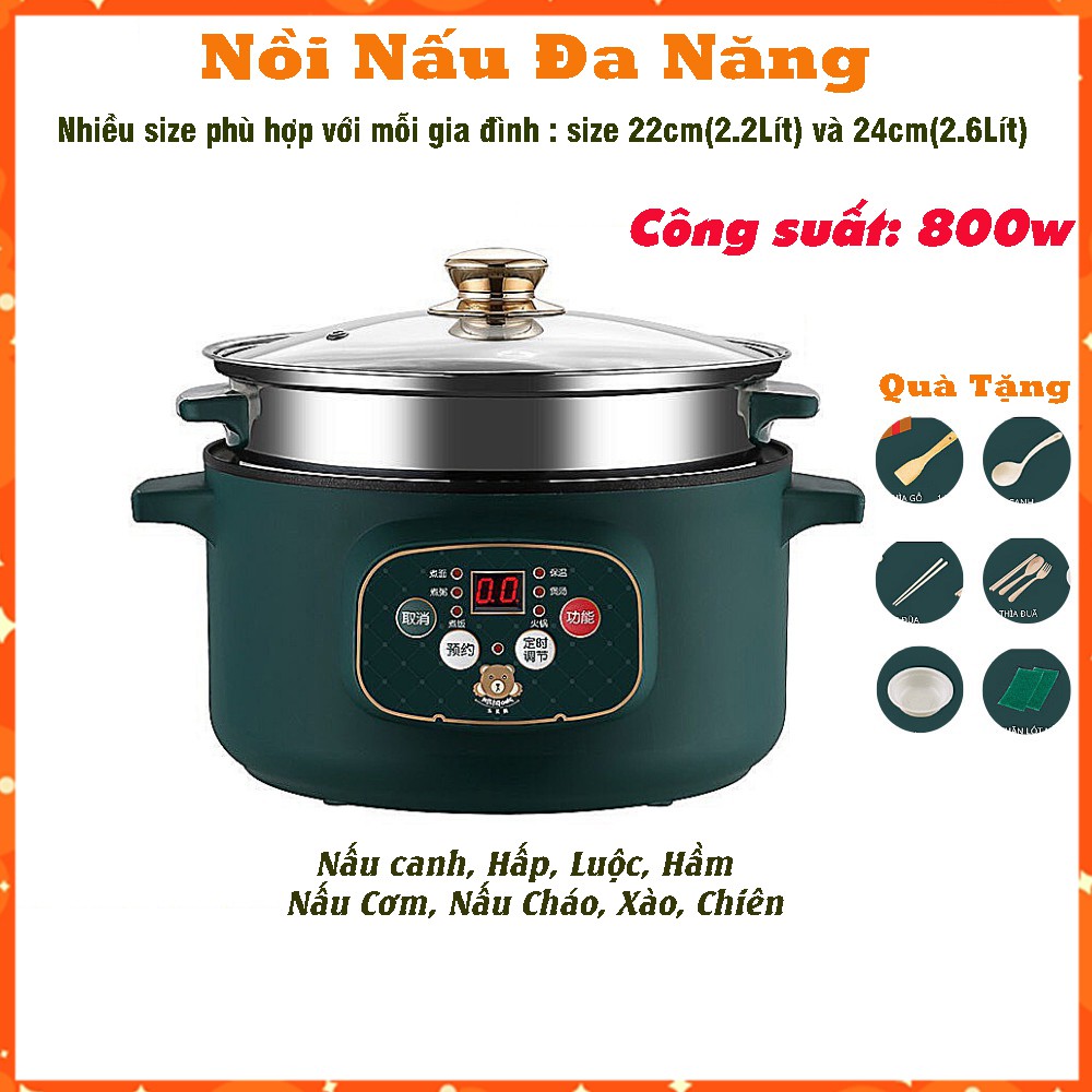  Nồi Lẩu Mini Đa Năng Xào, Hấp, Chiên, Nấu Cơm, Nấu Cháo Tặng Kèm Bộ Dụng Cụ 6 Món