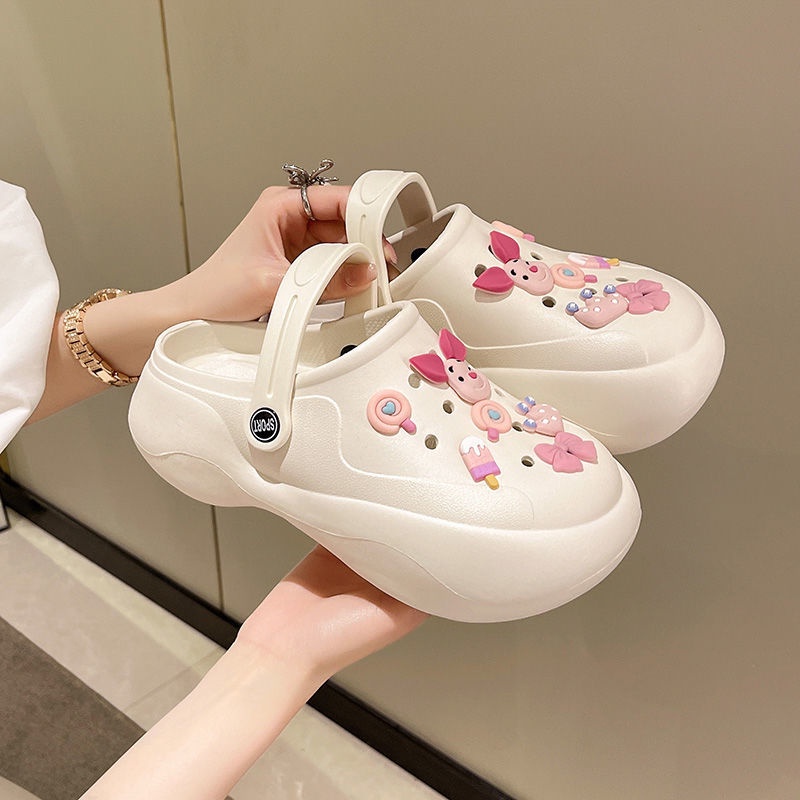 Lingmeisnow Giày Sandal Phối Lỗ Thoáng Khí Phong Cách Hàn Quốc Thời Trang Đi Mưa Mùa Hè Cho Nữ