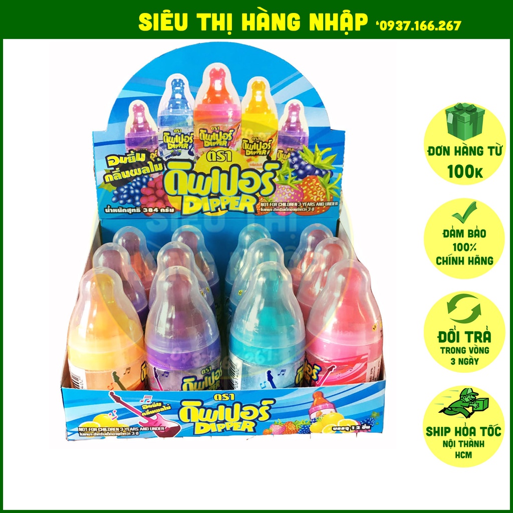 Hộp 12 Kẹo Bình Sữa Huyền Thoại Thái Lan mix 4 vị dâu, nho, mâm xôi &amp; cam, kẹo bình bú cho bé