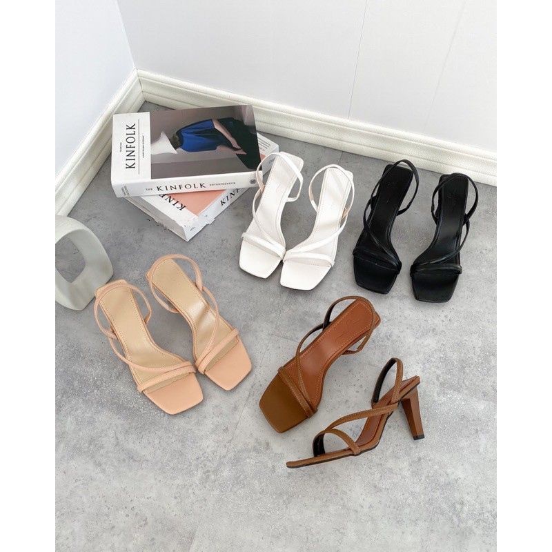 Giày Cao Gót Quai Dây Đế Vuông Cao 7 Phân