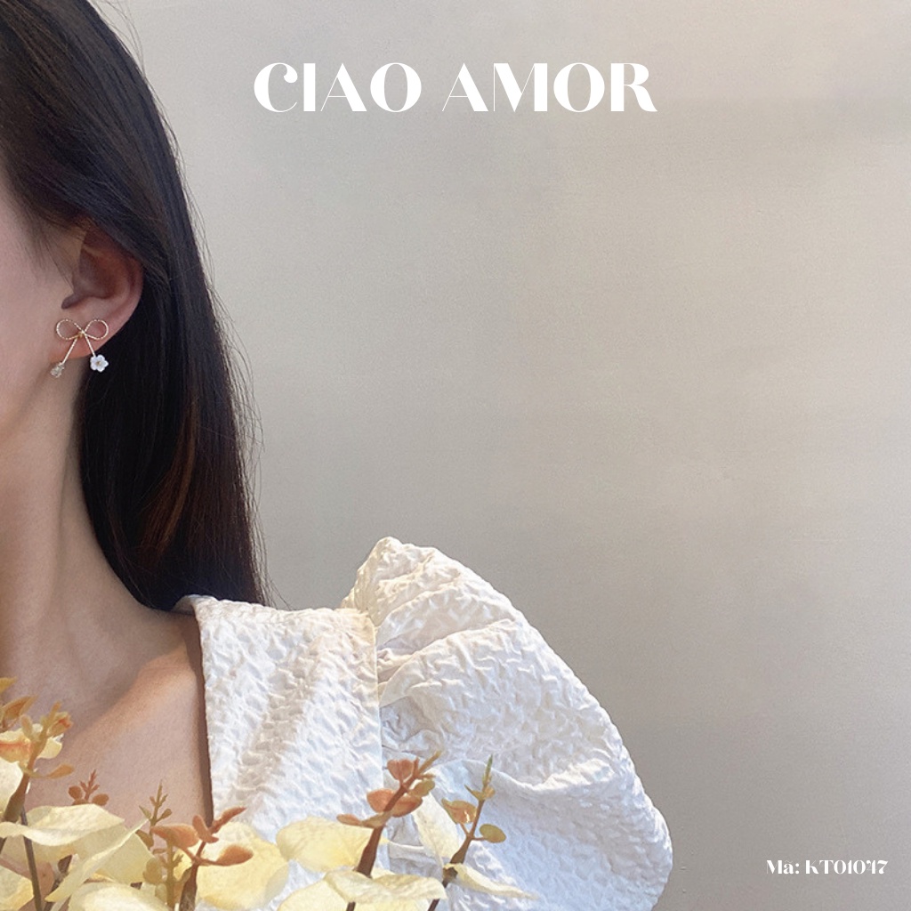 Khuyên tai nữ, Bông tai ngắn nơ mảnh đơn giản Trang sức Ciao Amor - KT0147