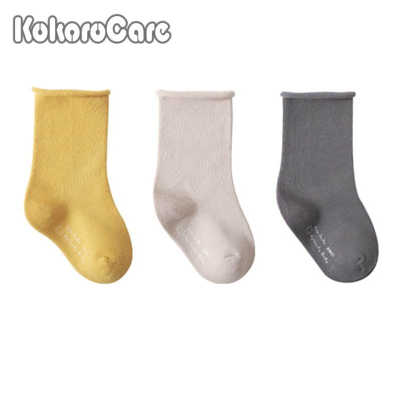 Set 3 đôi vớ trẻ em KokoroCare YR-09-02 ống vừa màu vàng + xám S/M/L cho bé 6 tháng-5 tuổi