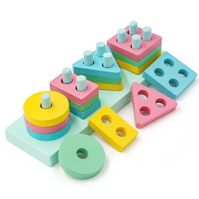 Đồ chơi gỗ - Đồ chơi thả hình khối luồn cọc gỗ - Giúp học phân biệt hình khối, phân biệt màu sắc cho bé