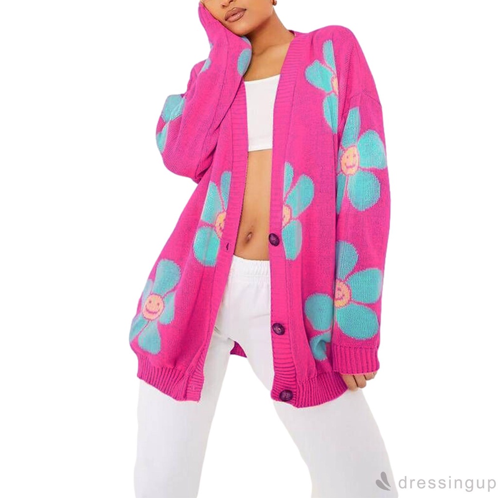 Đầm Tay Dài Cổ Chữ V In Họa Tiết Hoa / Trái Tim Thời Trang Cho Nữ