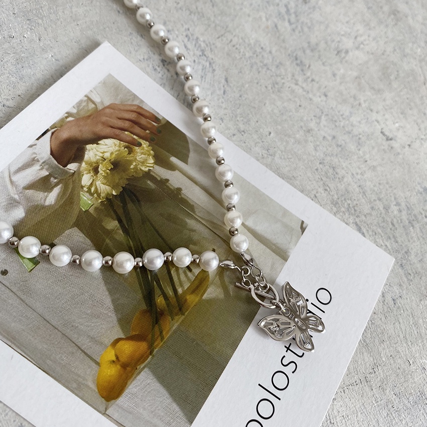 Vòng cổ Mặt Bướm Đính Đá Zircon Ngọc Trai Thanh Lịch