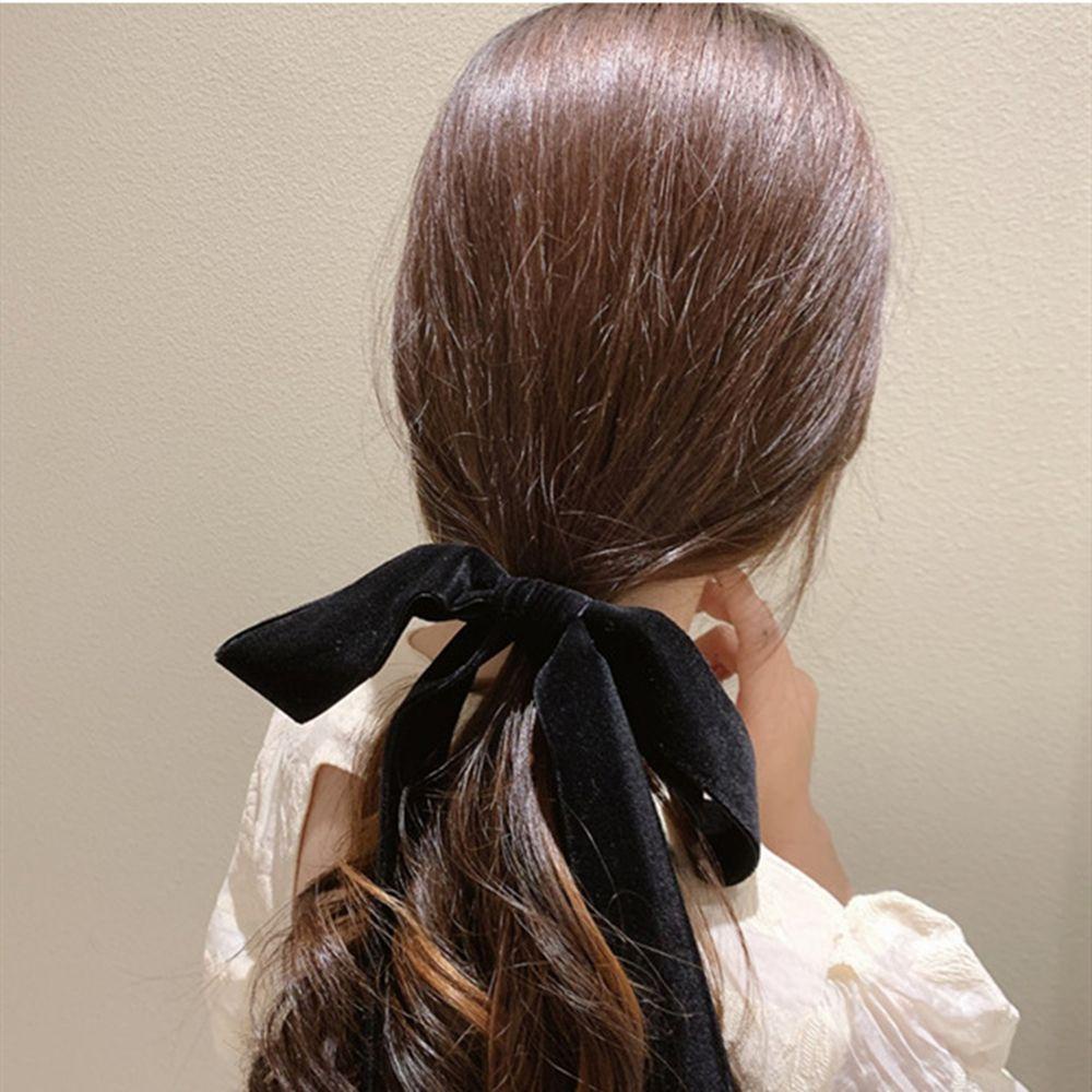 Dây Buộc Tóc Dài Kiểu Pháp Dễ Thương ​ Kẹp Tóc Nơ Vải Nhung Co Giãn Phong Cách Vintage