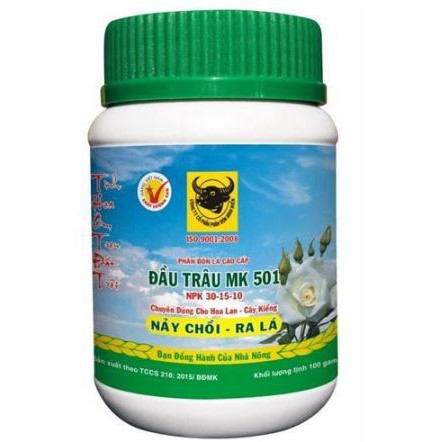 Phân bón lá NPK 30-15-10 Đầu trâu MK 501 chuyên cho Hoa Lan, cây kiểng nảy chồi ra lá 100gr