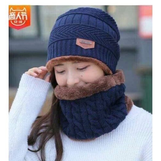 Set mũ len kèm khăn ống lót lông Nam, Nữ - Qùa tặng dành cho Ông, Bà, Bố Mẹ