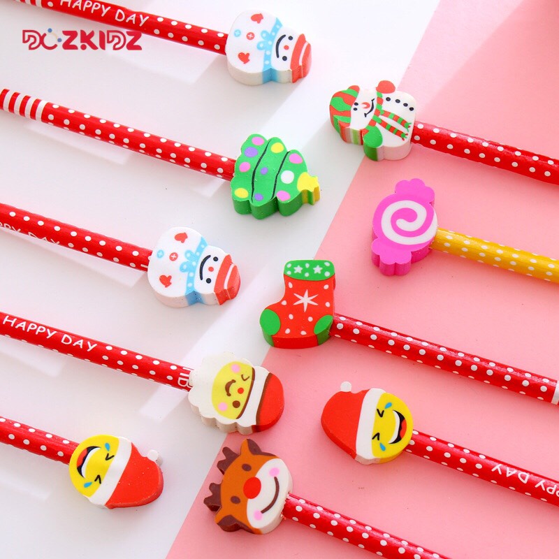 COMBO 5 CHIÊC bút chì kèm tẩy họa tiết Noel - DOZKIDZ