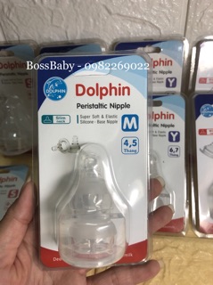 Núm ty silicone siêu mềm cổ hẹp Dolphin