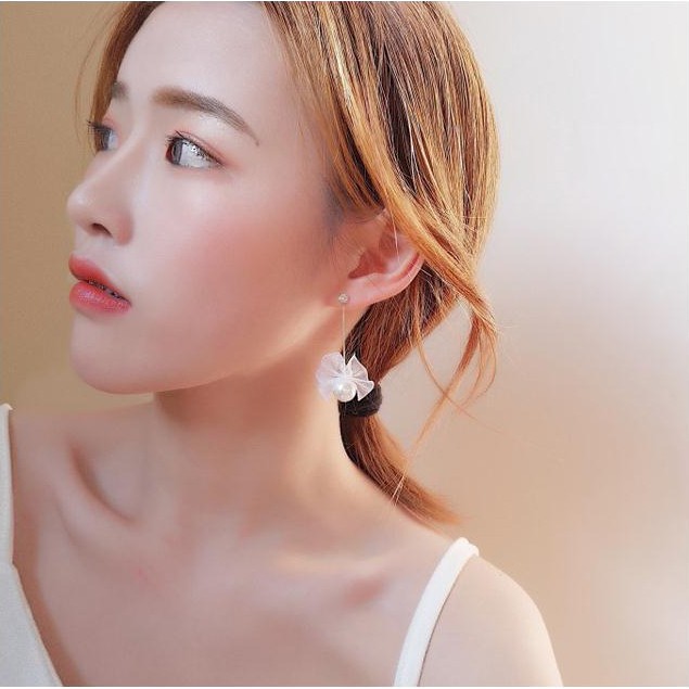 Bông tai dài đơn giản hoang dã, hoa ngọc nhỏ thả, dài - Khuyên tai BT45