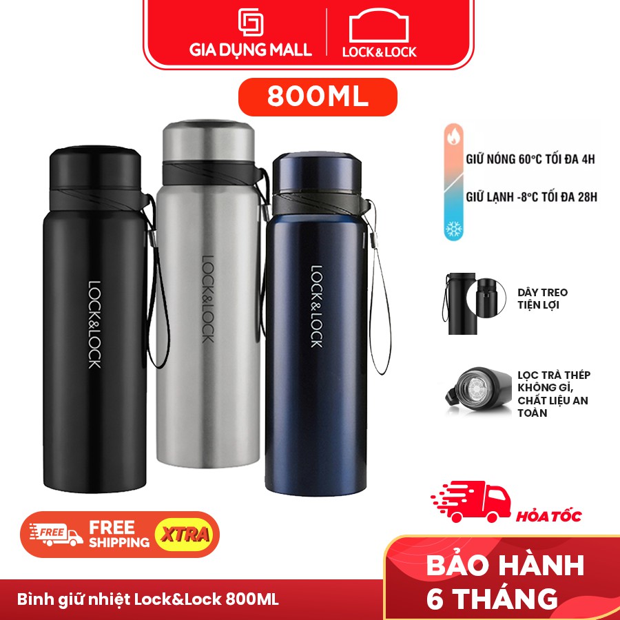 Bình Giữ Nhiệt Lock&amp;Lock Thép Không Gỉ Vacuum Bottle LHC6180FU (800ml)Chính hãng-Chịu nhiệt tốt-Màu sắc năng động