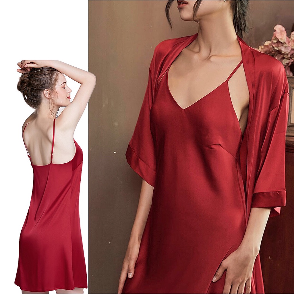 Đầm Ngủ 2 Dây Sexy Nữ Chất Satin Lụa Mát Mềm Mại - Váy Ngủ Cổ Chữ V Quyến Rũ Nhẹ Nhàng Nhiều Màu Sắc