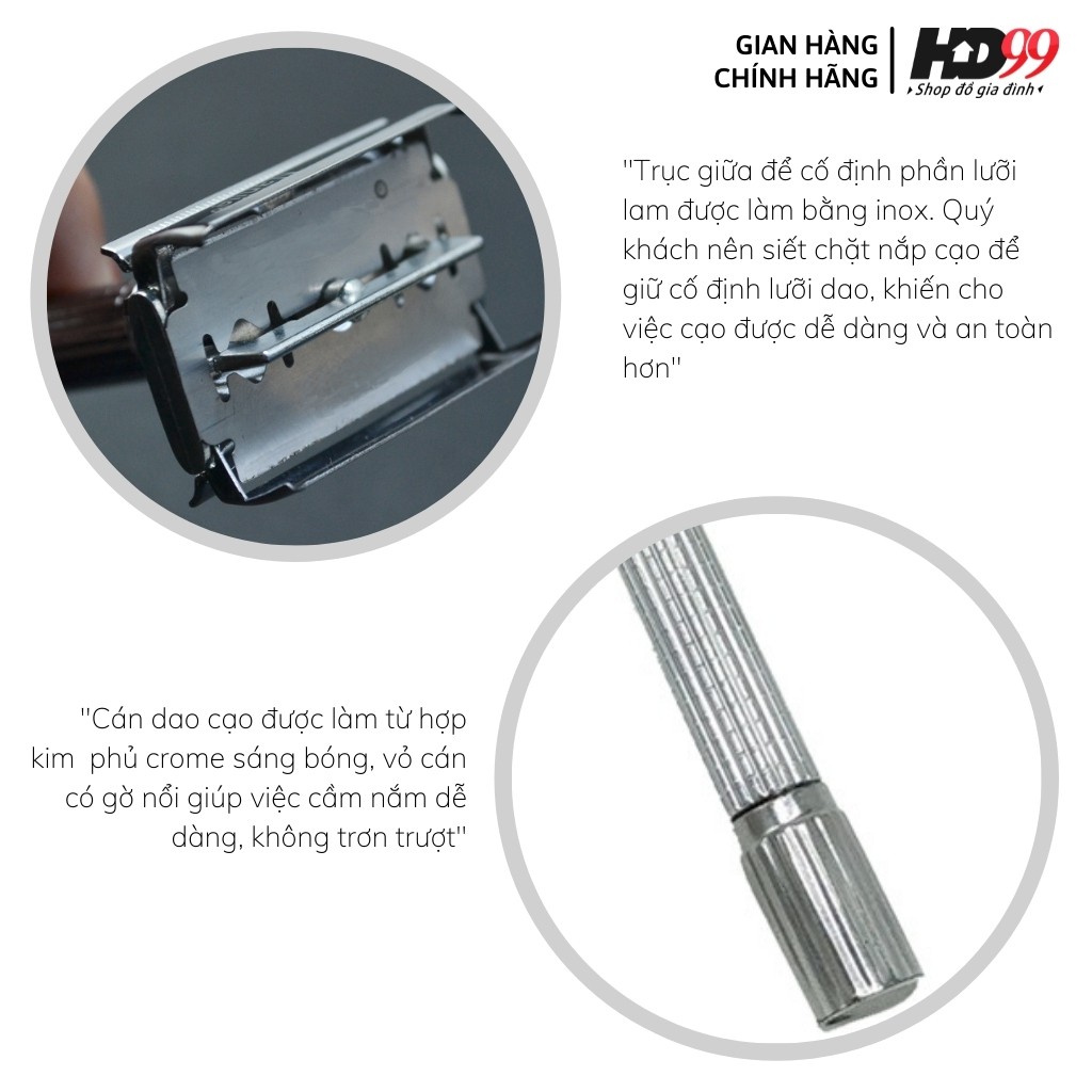 Dao Cạo Râu Inox NANJIE NJ997 | Dụng Cụ Cạo Râu Lưỡi Lam Cổ Điển, Đẹp, Sang Trọng, Sạch Mịn Màng [CHÍNH HÃNG]