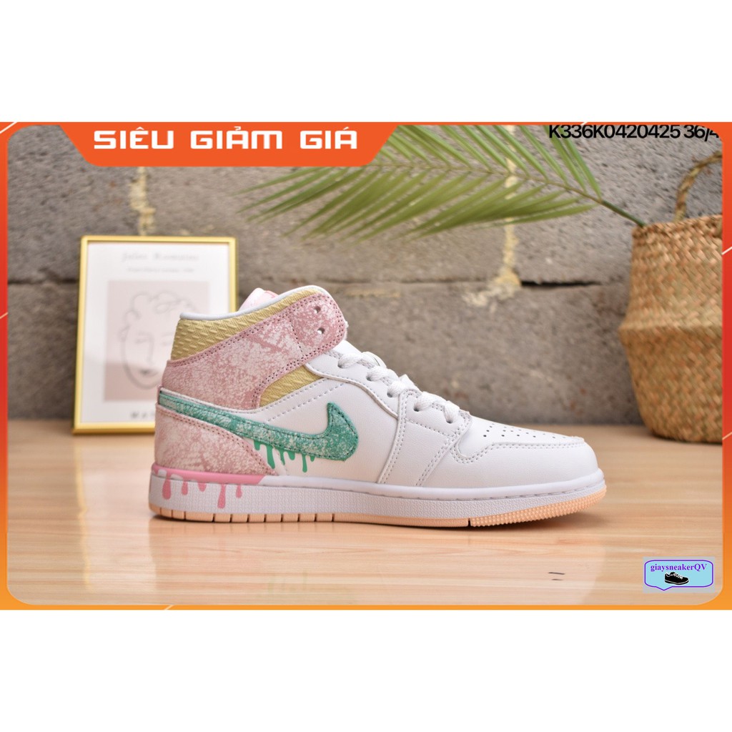 (Ảnh thật) Giày thể thao Air Jordan 1 Mid Paint Drip (GS) cổ cao siêu đẹp, năng động dành cho nam và nữ