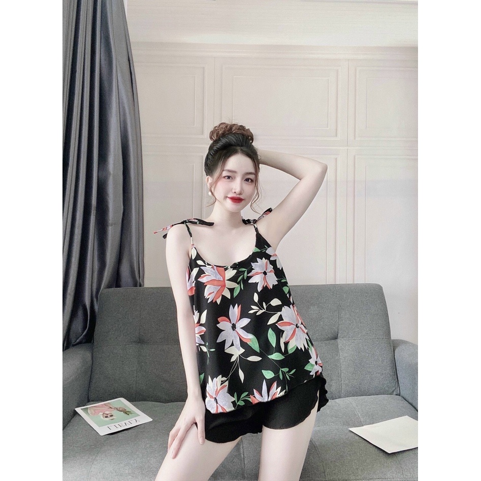 Đồ ngủ 2 dây lụa cao cấp mềm mịn, bộ ngủ nữ mặc nhà dễ thương siêu thoải mái