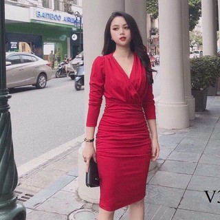 Đầm Topshop body cổ V tay dài