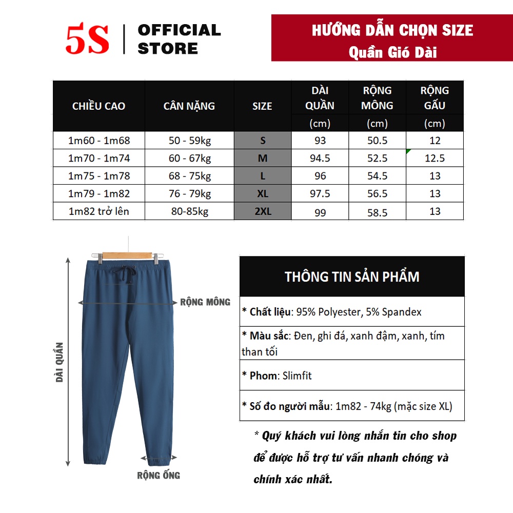 [MUA 2 GIẢM 30K] Quần Jogger Thể Thao Nam 5S Vải Gió Cao Cấp, Siêu Nhẹ, Bền Màu, Dáng Suông Thoải Mái, Lưng Chun
