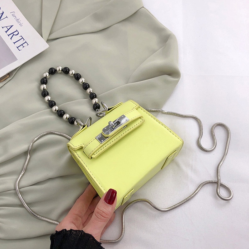 IELGY Túi Đeo Chéo Vai Có Dây Xích Đính Ngọc Trai Thời Trang Dành Cho Nữ