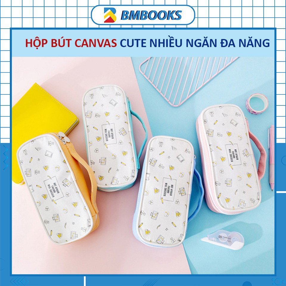 Hộp bút vải canvas NOT AFRAID thiết kế thông minh dạng túi hộp cầm tay màu sắc ngọt ngào tươi sáng BMbooks