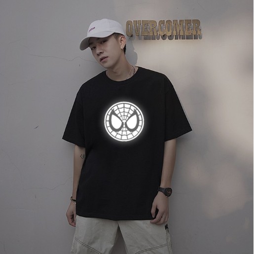 Áo thun đen phản quang tay lỡ form rộng NGƯỜI NHỆN unisex nam nữ basic áo phông oversize street style