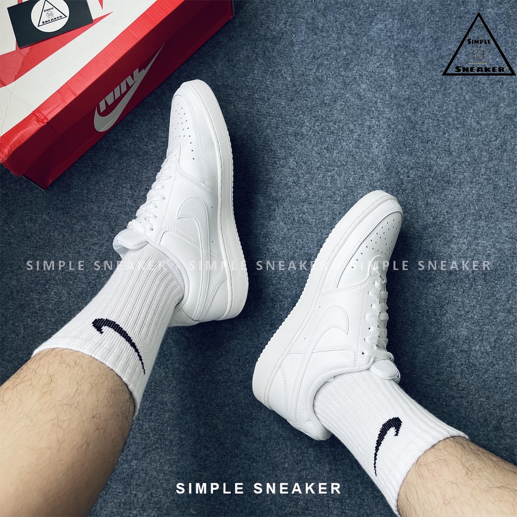 Giày Nữ Nike Court Vision Chính Hãng FREESHIP Nike Court Vision All White - Giày Sneaker Da Màu Trắng - Simple Sneaker