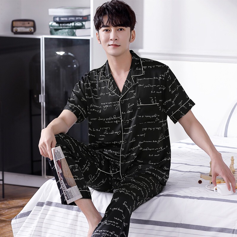 NG2112 Bộ pyjama nam chất lụa ngắn tay hàng nhập