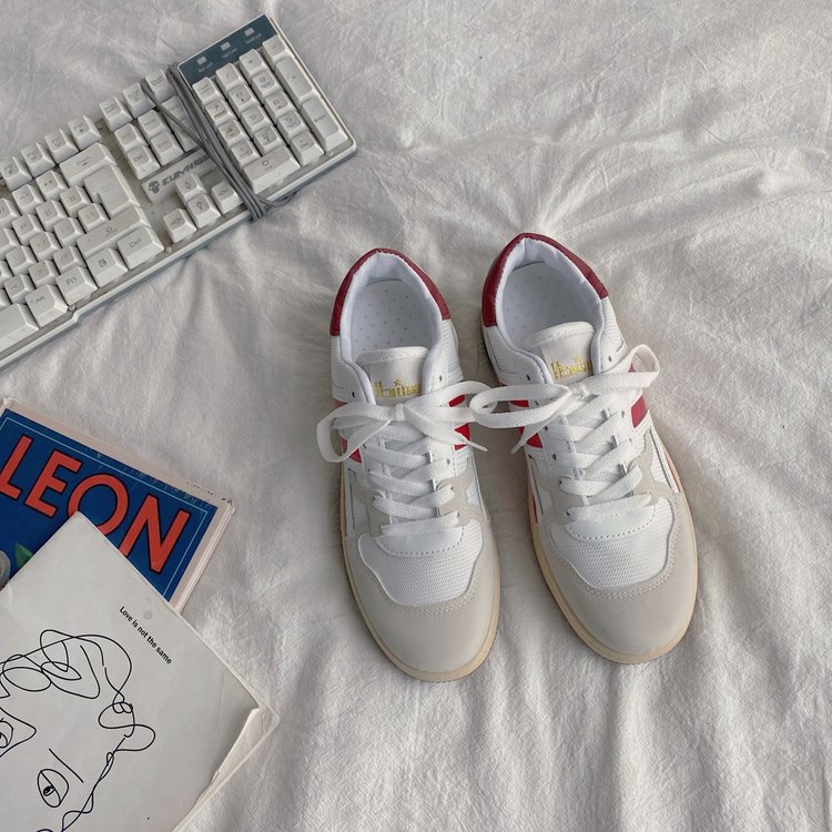 Fashionable Round Head Color Matching Lace Up Women's Casual Shoes