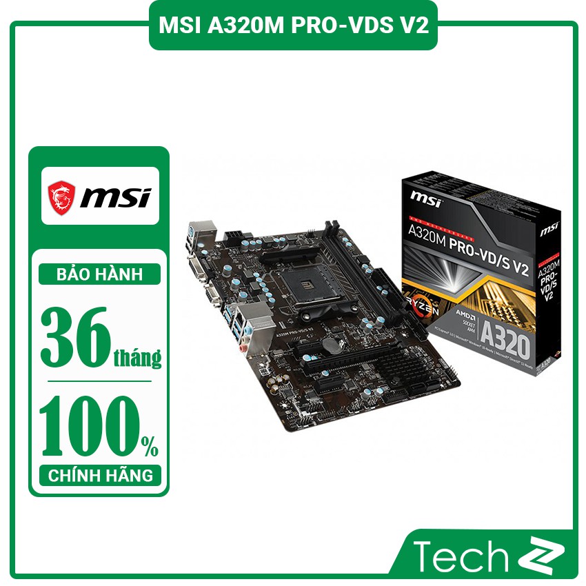 Bo mạch chủ MSI A320M-A PRO MAX (AMD A320, Socket AM4, m-ATX, 2 khe RAM DDR4)