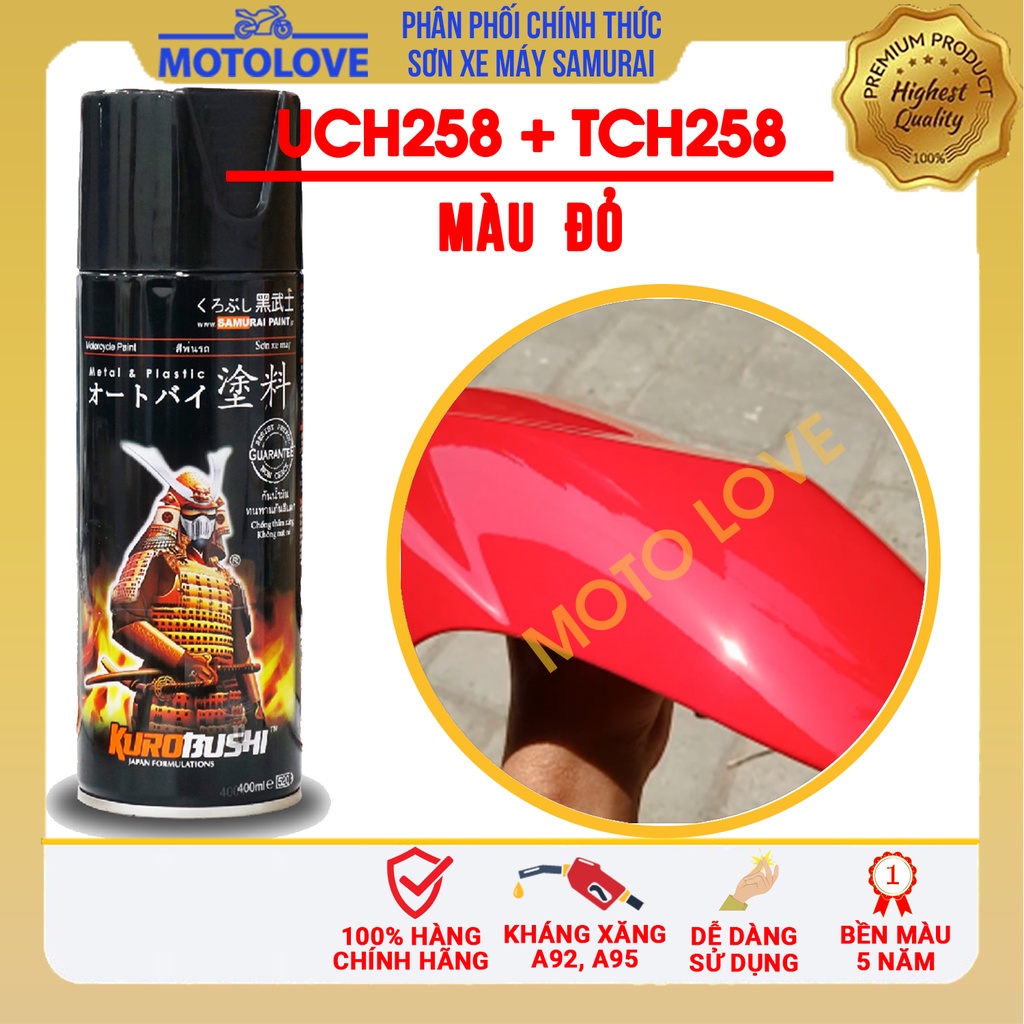 Combo Combo sơn samurai màu đỏ UC + TCH258  loại 2K chuẩn quy trình độ bền 5 năm gồm 2K04 - UCH258 - TCH258 -2k01