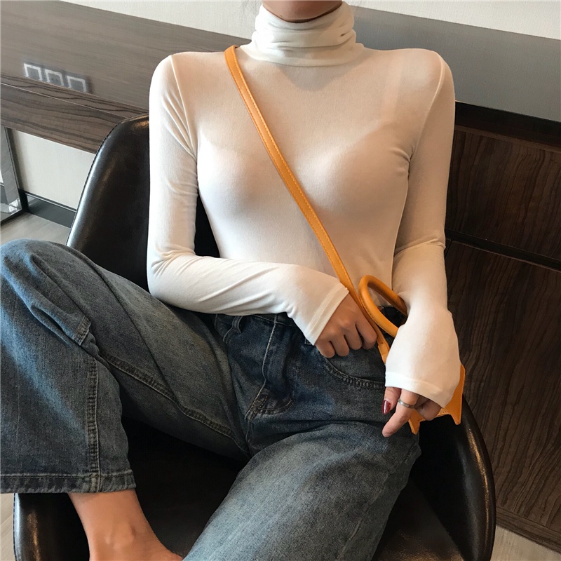 Áo thun nữ cổ lọ ôm body co dãn, Áo thun cổ cao tay dài len tăm SUNA FASHION