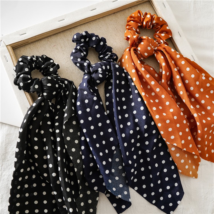 Scrunchies Dây Buộc Tóc Vải Chấm Bi Phong Cách Âu Mỹ