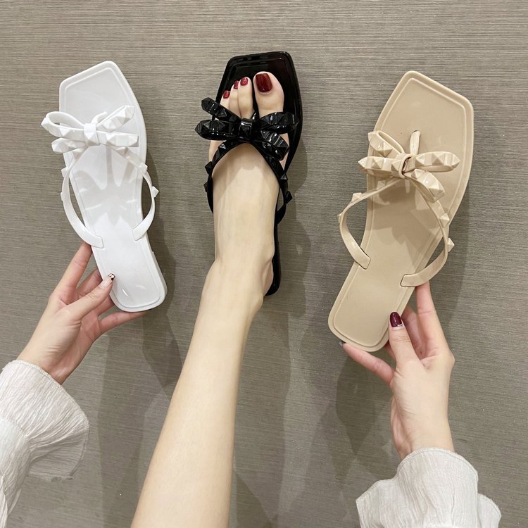 Dép Ielgy nhựa dẻo trong suốt đính nơ thời trang xinh xắn cho nữ