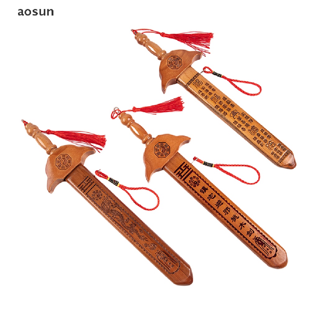 Aosun Thanh Kiếm Gỗ Đào Chạm Khắc Thủ Công 28cm Phong Thủy Trang Trí Nhà Cửa